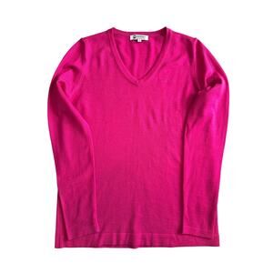 MERINO COLLECTION Hot Pink Fuchsia V Neck Sweater Extra Fine Merino Wool | XS